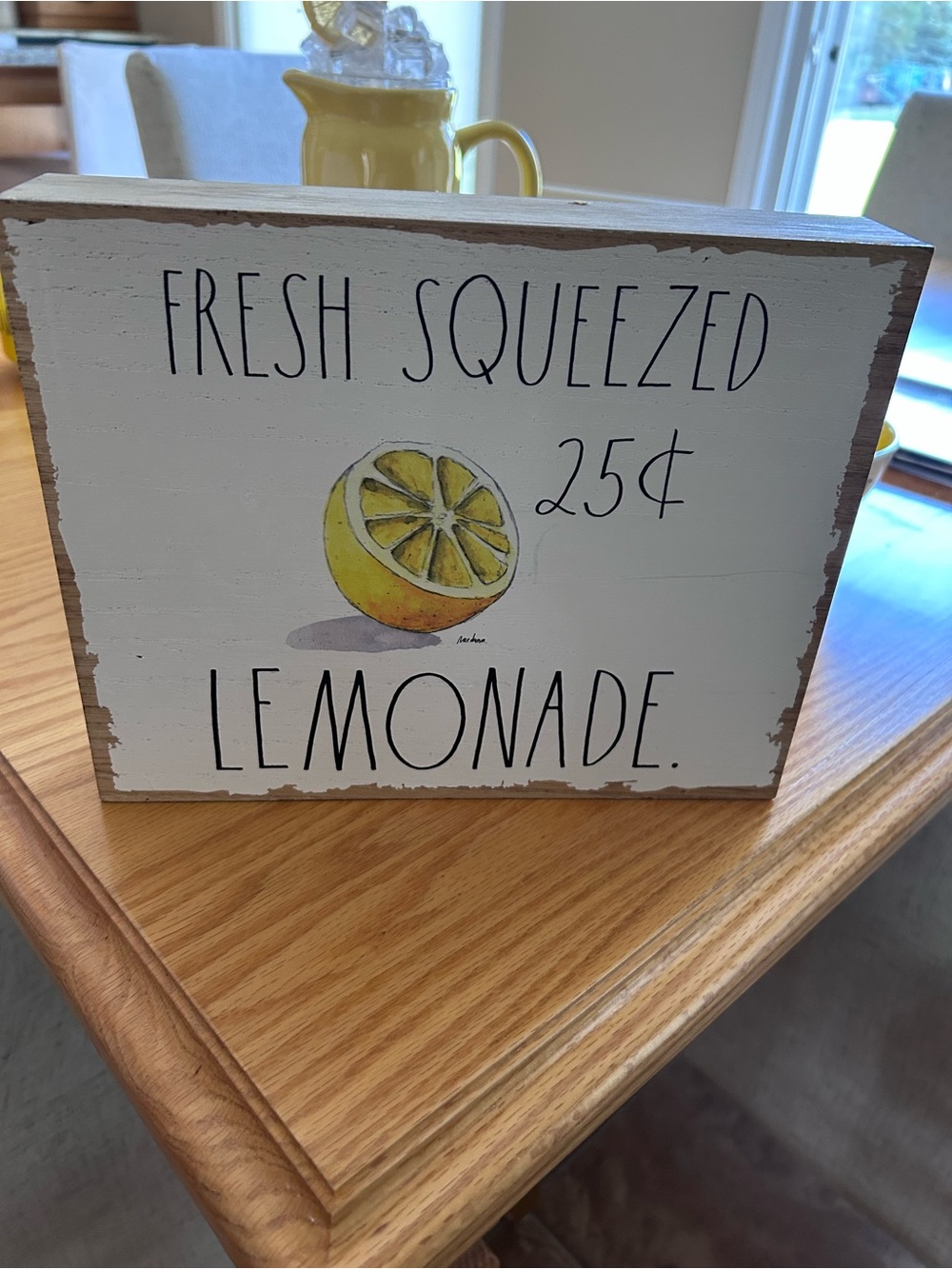 Rae Dunn White and Yellow "Fresh Squeezed Lemonade" Wood Sign